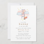 Minimal Boho Watercolor Bunny Stars Babydusche Einladung (Vorderseite)