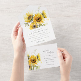 Minimal Boho Watercolor Sonnenblume Hochzeit All In One Einladung