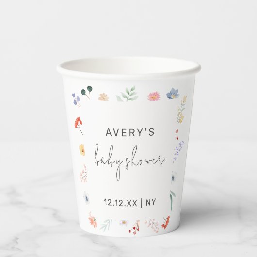 Minimal Boho Wildblume Frame Baby Dusche Pappbecher (Rückseite)