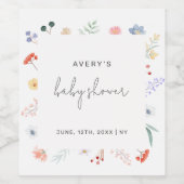 Minimal Boho Wildblume Frame Baby Dusche Weinetikett (Einzelnes Label)