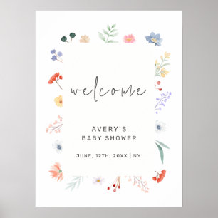 Minimal Boho Wildblume Frame Baby Dusche Willkomme Poster