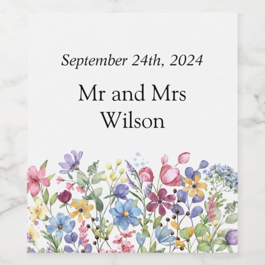 Minimal Boho Wildblume Wedding Weinetikett (Einzelnes Label)