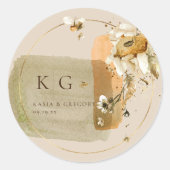 Minimal-Boho-Wildblumen | Hochzeitsmonogramm Runder Aufkleber (Vorderseite)