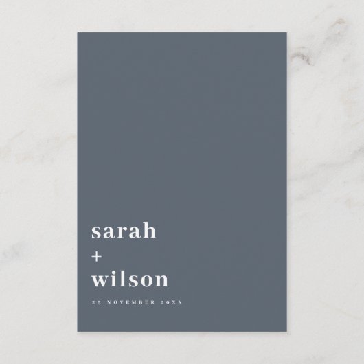 Minimal Bold Gray Blue Typografy Wedding Details Begleitkarte (Rückseite)