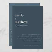 Minimal Bold Navy Blue Typografy Couples Dusche Einladung (Vorne/Hinten)