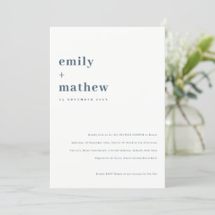 Minimal Bold Navy Blue Typografy Couples Dusche Einladung