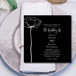 Minimal Bold Square White Floral Black Wedding Einladung