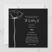Minimal Bold Square White Floral Black Wedding Einladung (Vorderseite)
