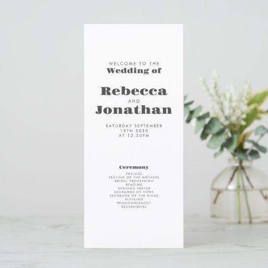 Minimal Bold Typografy Wedding Program Card (Stehend Vorderseite)