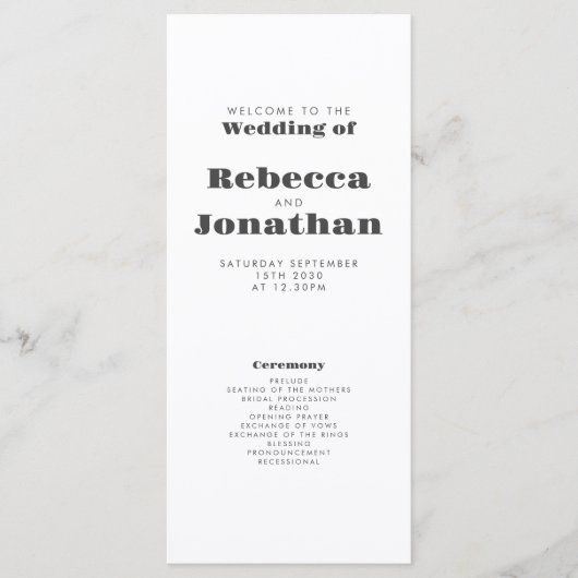 Minimal Bold Typografy Wedding Program Card (Vorderseite)
