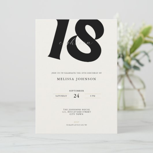 Minimal Bold Typography 18th Birthday Einladung (Stehend Vorderseite)