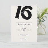 Minimal Bold Typography sweet 16th Birthday  Einladung (Stehend Vorderseite)