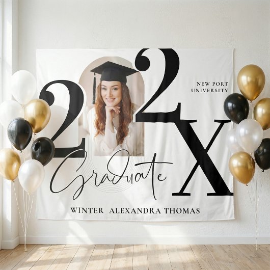 Minimal Bold Year Arch Grad Photo Graduation White Wandteppich
