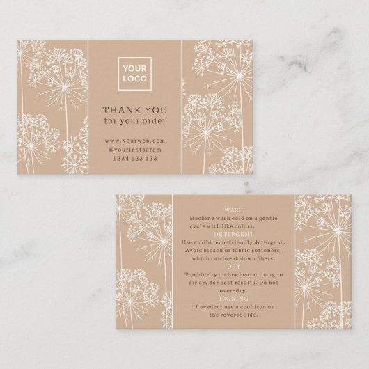 Minimal Botanical Care Instructions Card Visitenkarte (Vorne/Hinten)