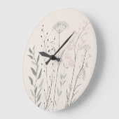 Minimal Botanical Clock – Soft Wildflower Große Wanduhr (Winkel)