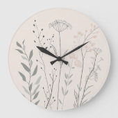 Minimal Botanical Clock – Soft Wildflower Große Wanduhr (Vorderseite)