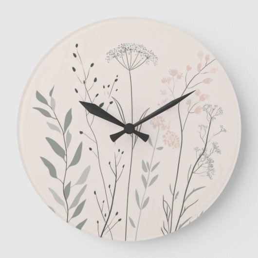 Minimal Botanical Clock – Soft Wildflower Große Wanduhr (Vorderseite)