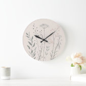 Minimal Botanical Clock – Soft Wildflower Große Wanduhr (Zuhause)