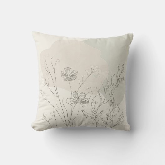 Minimal Botanical Decor – Abstract Wildflower Line Kissen (Vorderseite)