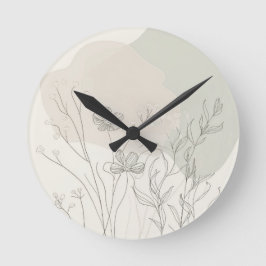 Minimal Botanical Decor – Abstract Wildflower Line Runde Wanduhr