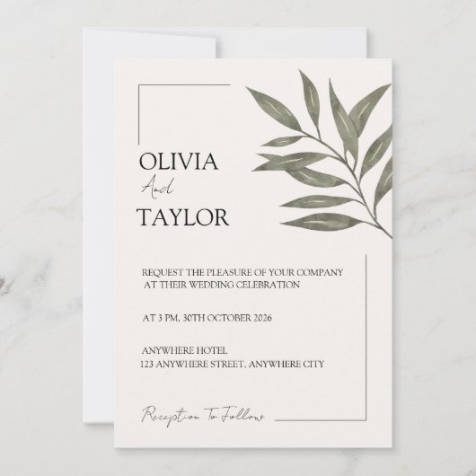 Minimal Botanical Elegance Einladung (Vorderseite)