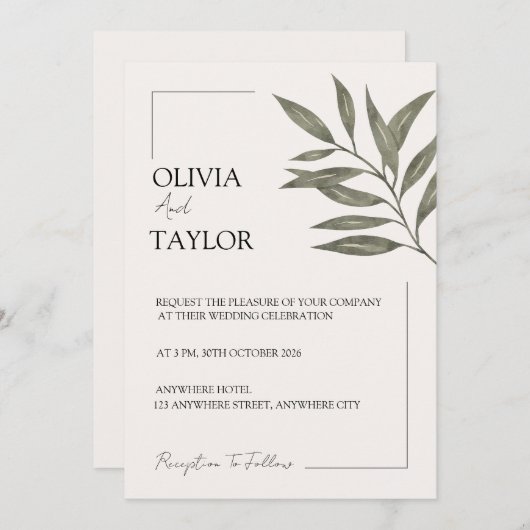 Minimal Botanical Elegance Einladung (Vorne/Hinten)