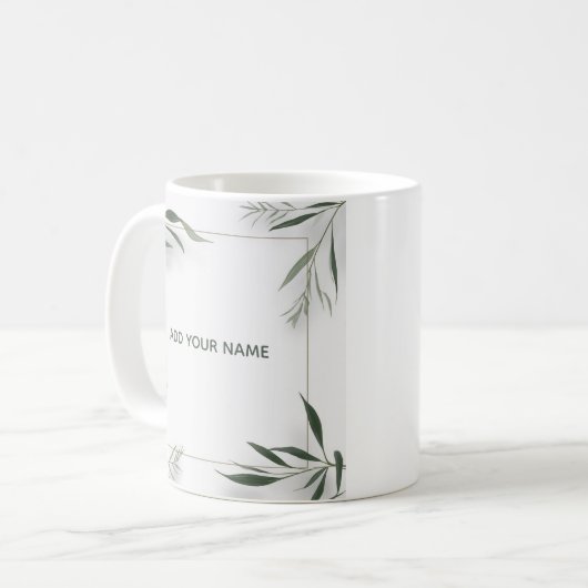 Minimal Botanical Frame Custom Name Mug Kaffeetasse (Vorderseite Links)