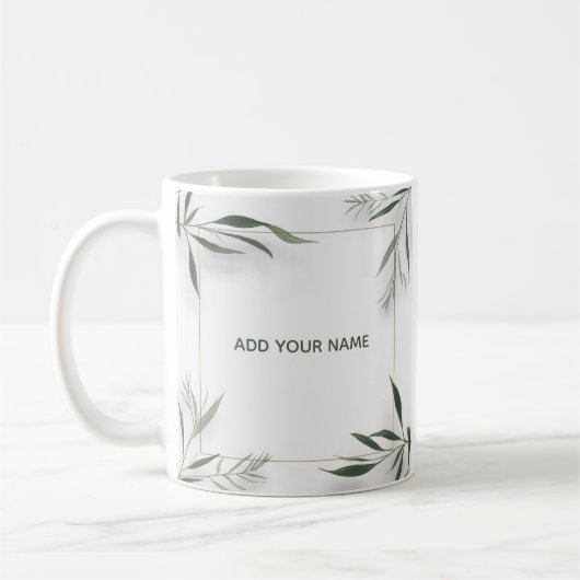 Minimal Botanical Frame Custom Name Mug Kaffeetasse (Links)