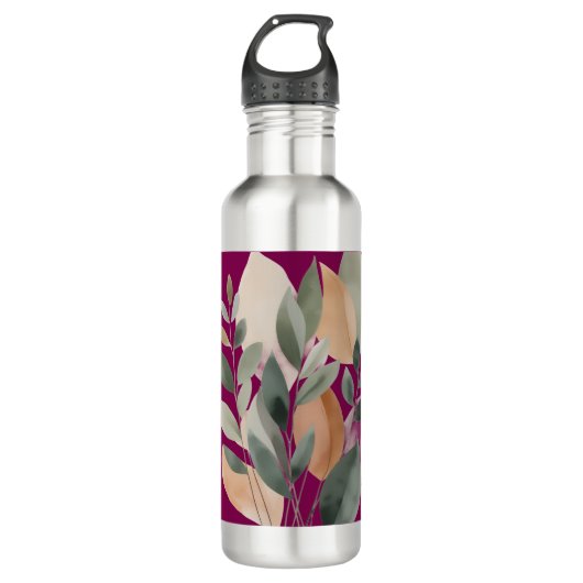Minimal Botanical Leaf Pattern Edelstahlflasche (Vorderseite)