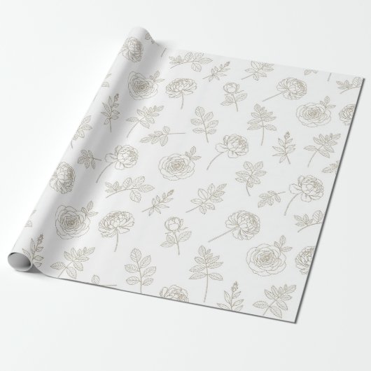 Minimal Botanical Line Art Pattern (8) Geschenkpapier (Ungerollt)
