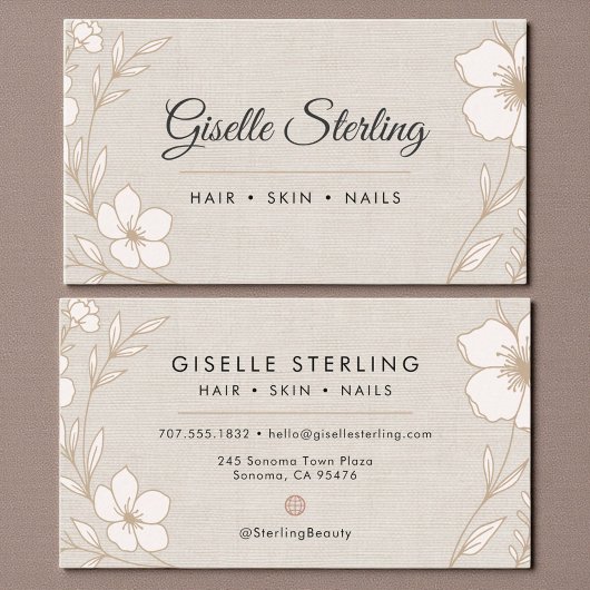 Minimal Botanical Linen Name Typography Visitenkarte