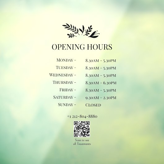 Minimal Botanical Logo Opening Hours QR Code Fensteraufkleber (Blatt 3)