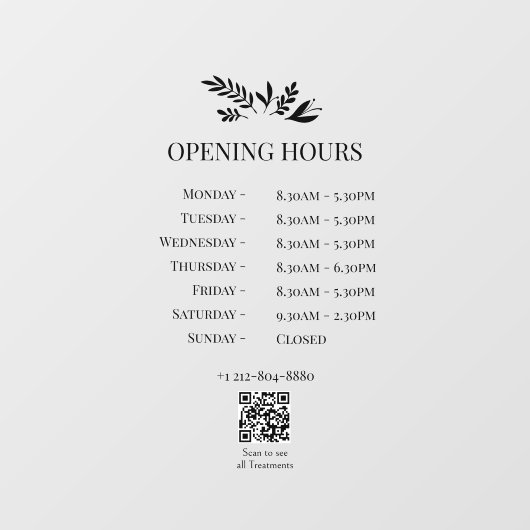 Minimal Botanical Logo Opening Hours QR Code Fensteraufkleber (Blatt)
