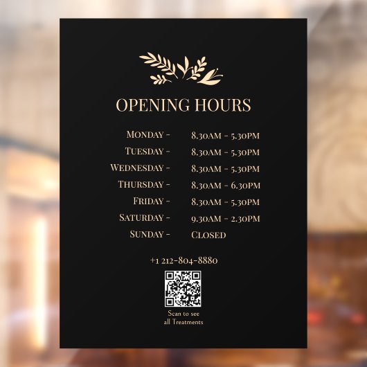 Minimal Botanical Logo Opening Hours QR Code Fensteraufkleber (Blatt 2)