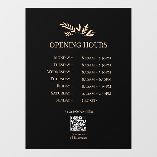 Minimal Botanical Logo Opening Hours QR Code Fensteraufkleber (Blatt)
