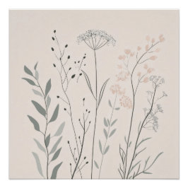 Minimal Botanical Wall Art – Soft Wildflower Poster
