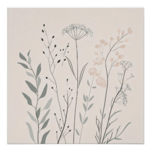 Minimal Botanical Wall Art – Soft Wildflower Poster