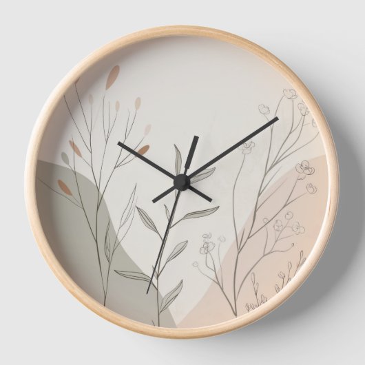 Minimal Botanical Wall Clock – Abstract Wildflower Uhr (Vorderseite)