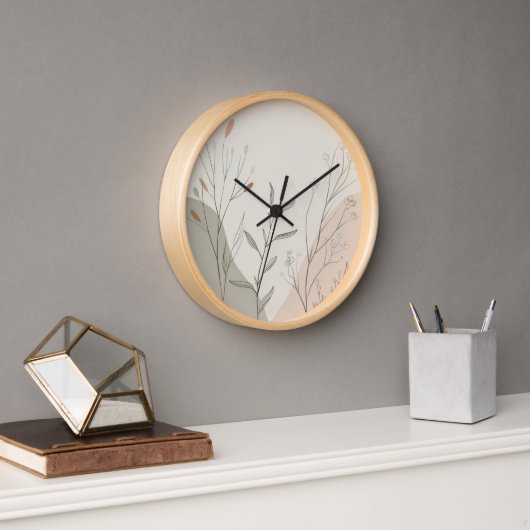 Minimal Botanical Wall Clock – Abstract Wildflower Uhr (Büro)