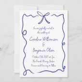 Minimal Bow Border Blue White Handgeschriebene Hoc Einladung (Vorderseite)