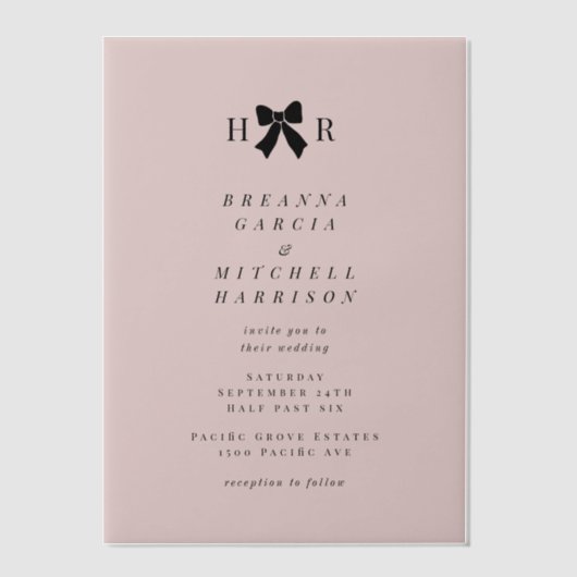 Minimal Bow Initials Wedding Pergament Einladungen (Vorderseite)