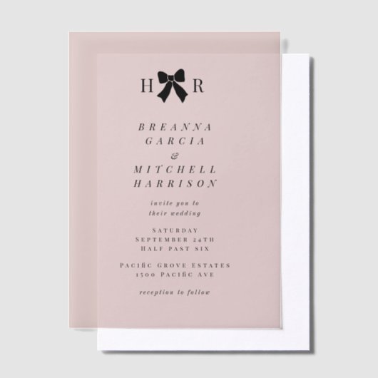 Minimal Bow Initials Wedding Pergament Einladungen (Versetzt)