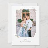 Minimal Bow & Ribbon Foto Frame Script Hochzeit Dankeskarte (Vorderseite)