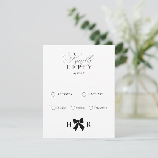Minimal Bow Wedding RSVP Card Karte (Stehend Vorderseite)