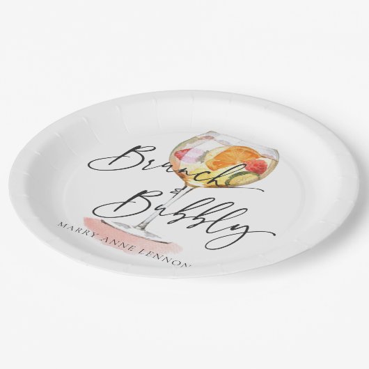 Minimal Bridal Brunch Bubbly Cocktail Party Pappteller (Schrägansicht)