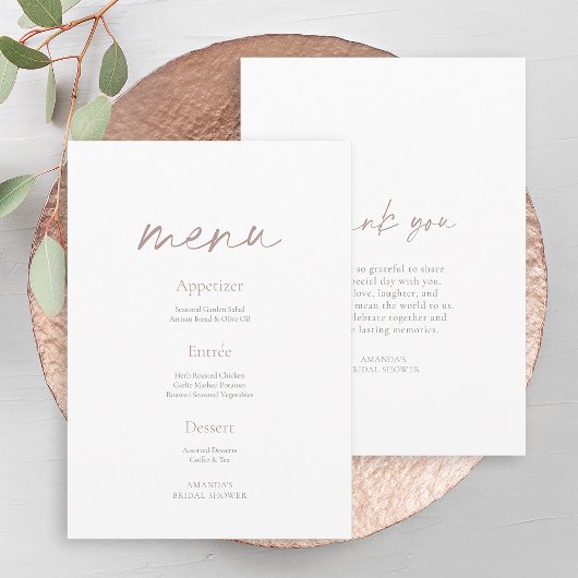 Minimal Bridal Shower Menu & Thank You Card Einladung