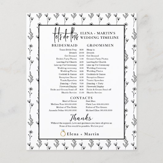 Minimal Bridal Wedding Day Timeline (Rückseite)