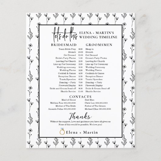 Minimal Bridal Wedding Day Timeline (Vorderseite)