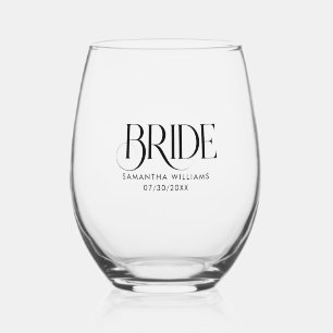 Minimal Bride Elegante Schwarze Typografie Weinglas Ohne Stiel