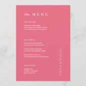 Minimal BRIGHT PINK Wedding MENU Menükarte (Vorderseite)